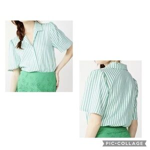 DRAPER JAMES RSVP Women’s Blue White Stripe Button Up Linen Blend Bodysuit XL